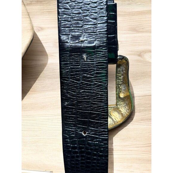 Alexis Kirk Black Reptile Embossed Leather Belt With Cabochon Buckle main image 5